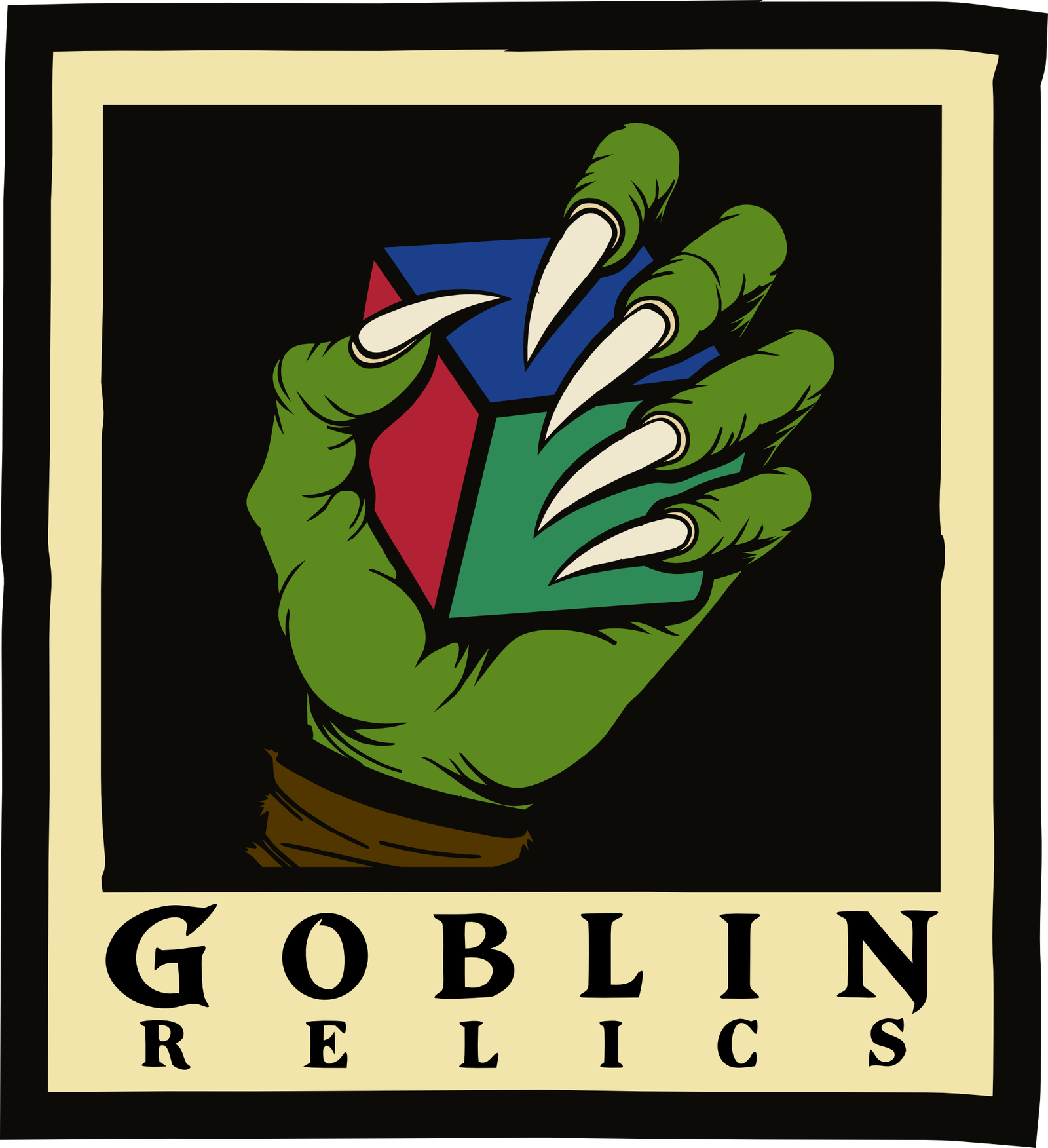 Goblin Relics — a green goblin hand holding a colored crystal